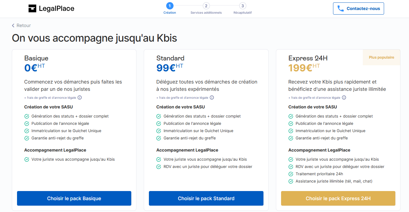 legalplace tarif creation societe