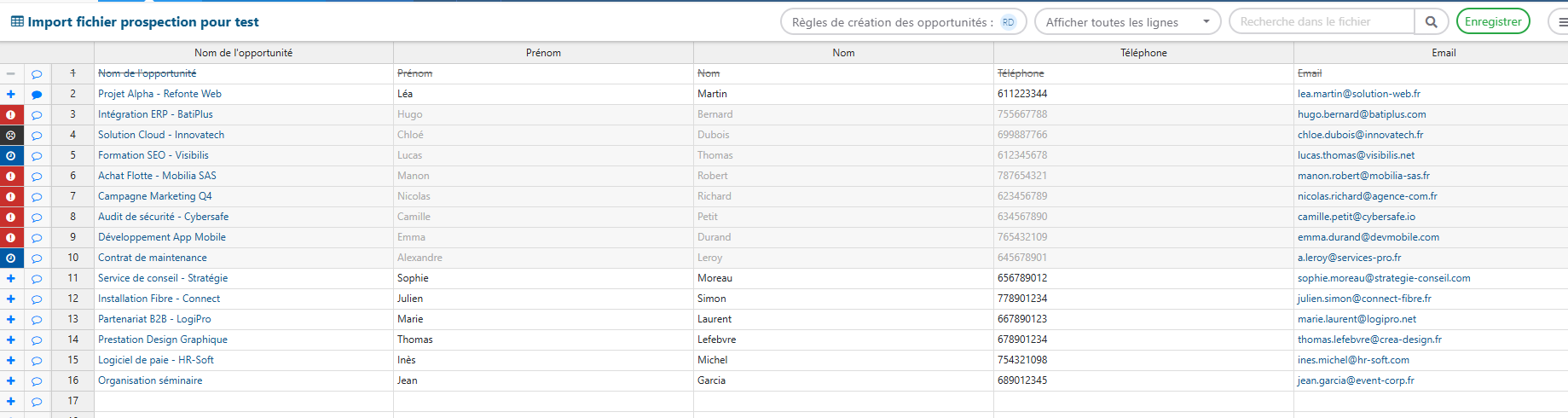 fichier prospection import sur nocrm