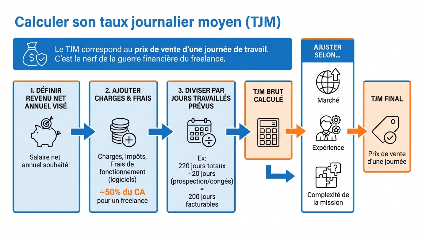 infographie calculer son taux journalier moyen tjm devenir data analyst freelance