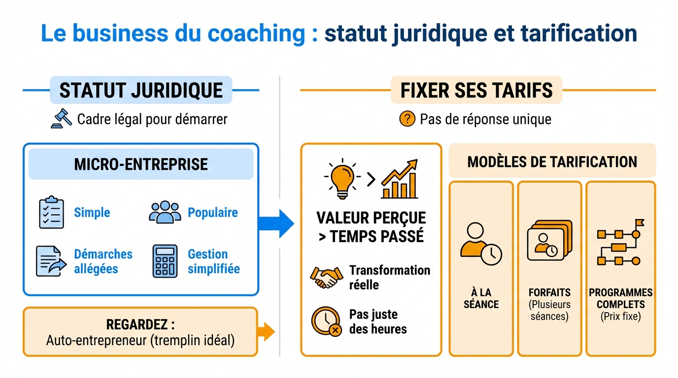 infographie le business du coaching statut juridique et tarification devenir coach prise parole