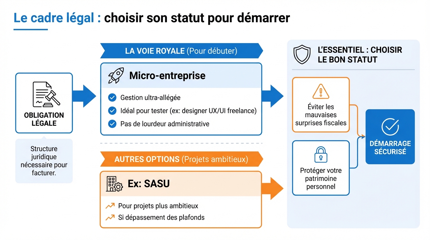 infographie le cadre legal choisir son statut pour demarrer designer ux ui freelance