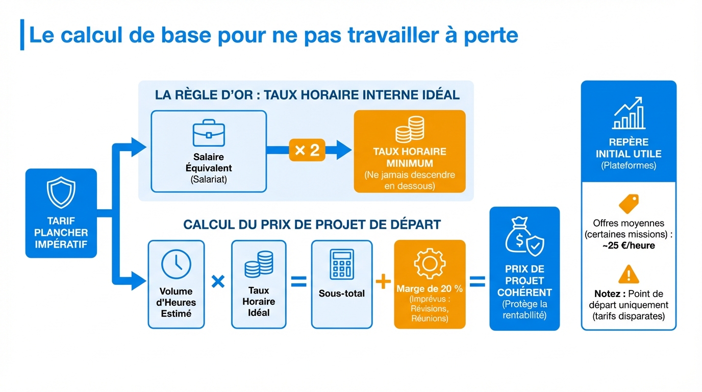 infographie le calcul de base pour ne pas travailler a perte devenir copywriter freelance