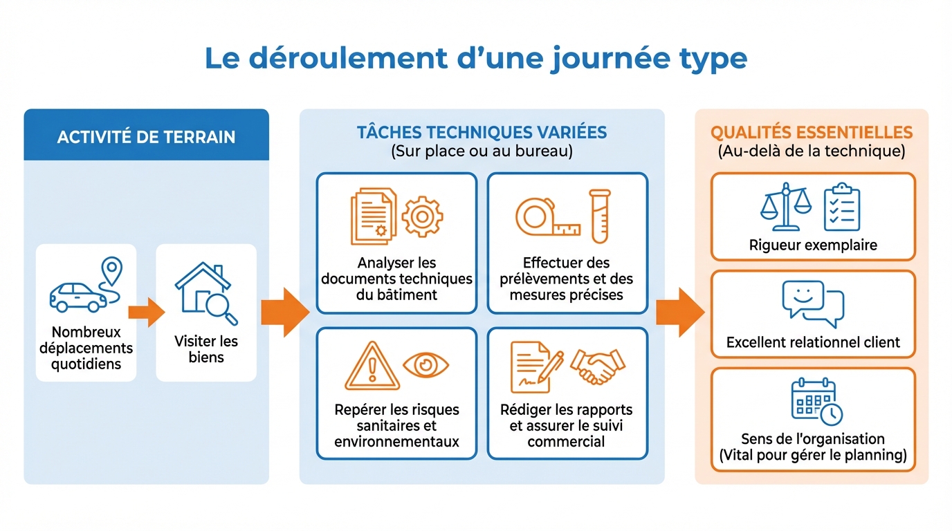 infographie le deroulement d une journee type diagnostiqueur immobilier independant