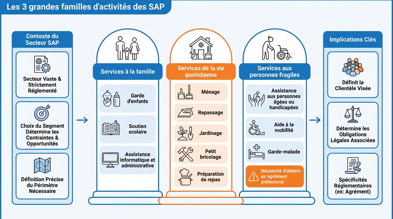 infographie les 3 grandes familles d activites des sap creer entreprise services personne
