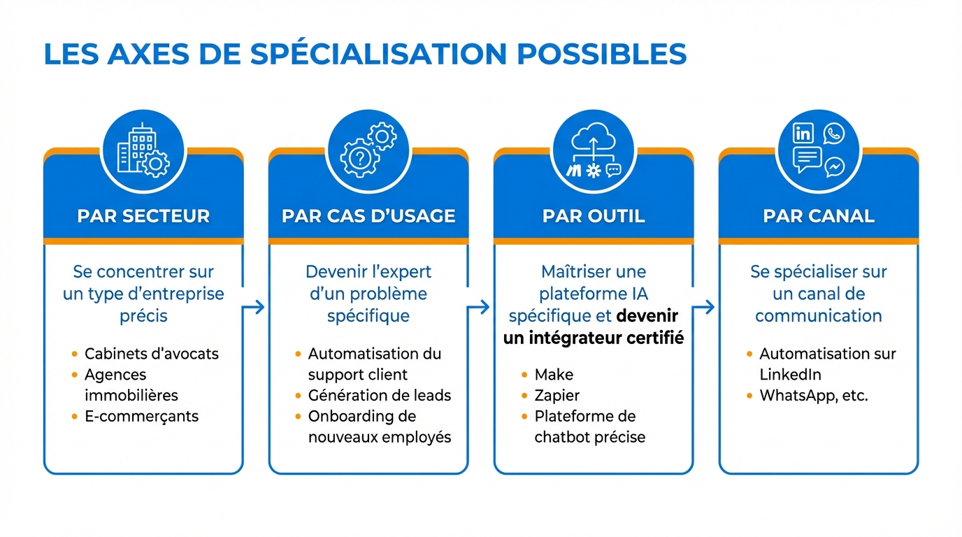 infographie les axes de specialisation possibles lancer agence automatisation ia