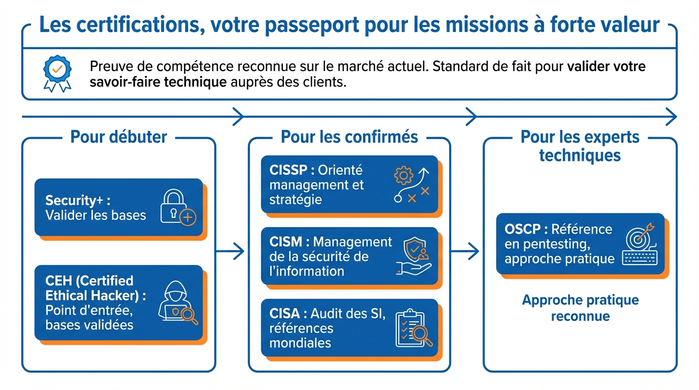Infographie les certifications votre passeport pour les missions a forte valeur consultant cybersecurite freelance