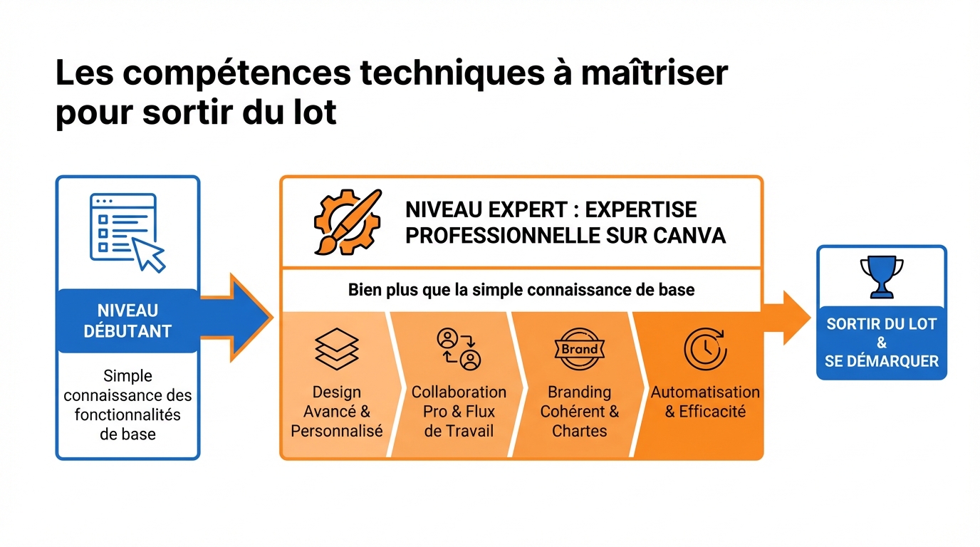 infographie les competences techniques a maitriser pour sortir du lot designer canva freelance