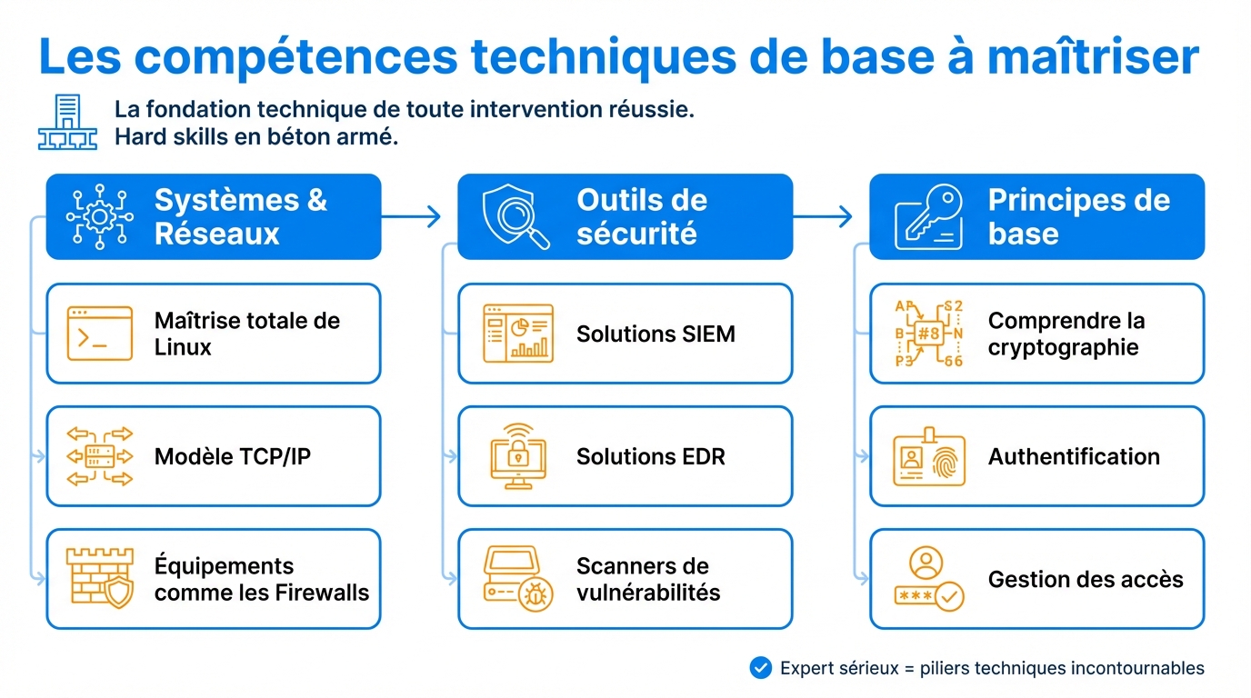 infographie les competences techniques de base a maitriser consultant cybersecurite freelance