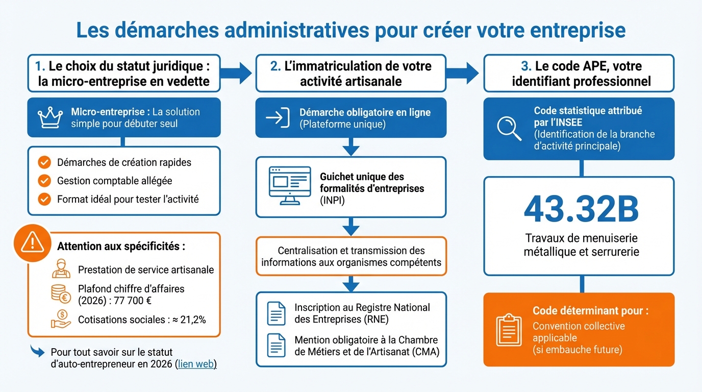 infographie les demarches administratives pour creer votre entreprise devenir serrurier independant