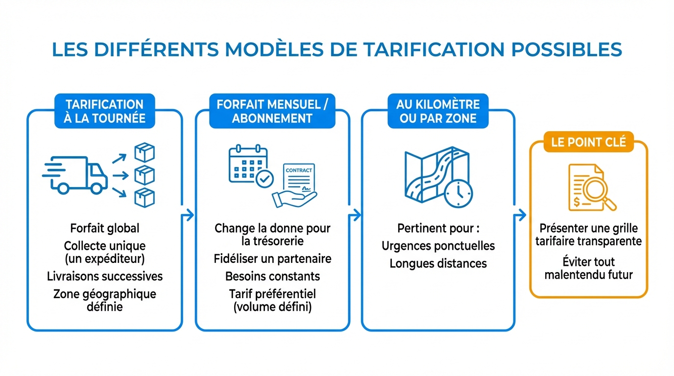 infographie les differents modeles de tarification possibles coursier independant hors plateforme