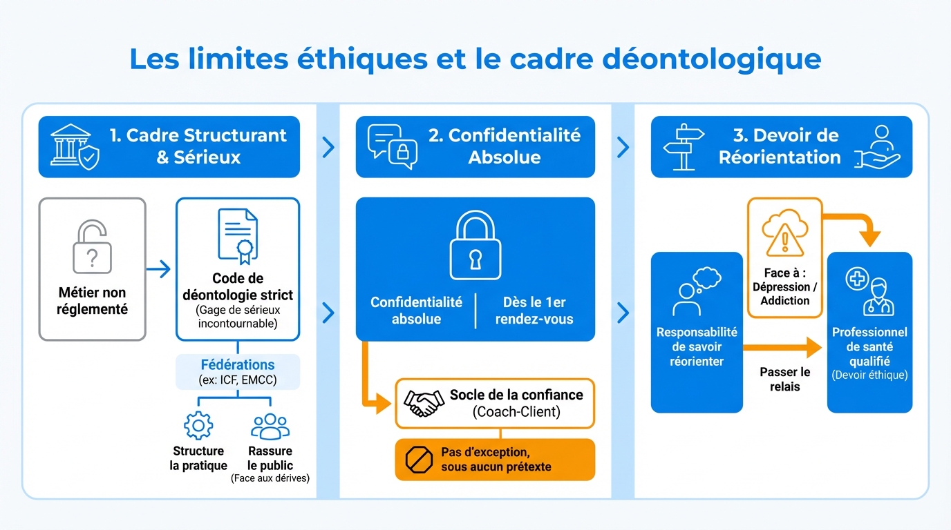 infographie les limites ethiques et le cadre deontologique devenir coach de vie