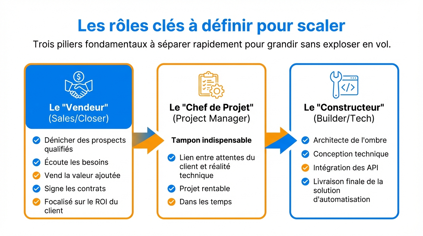 infographie les roles cles a definir pour scaler lancer agence automatisation ia