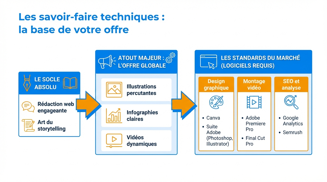 infographie les savoir faire techniques la base de votre offre createur contenu freelance