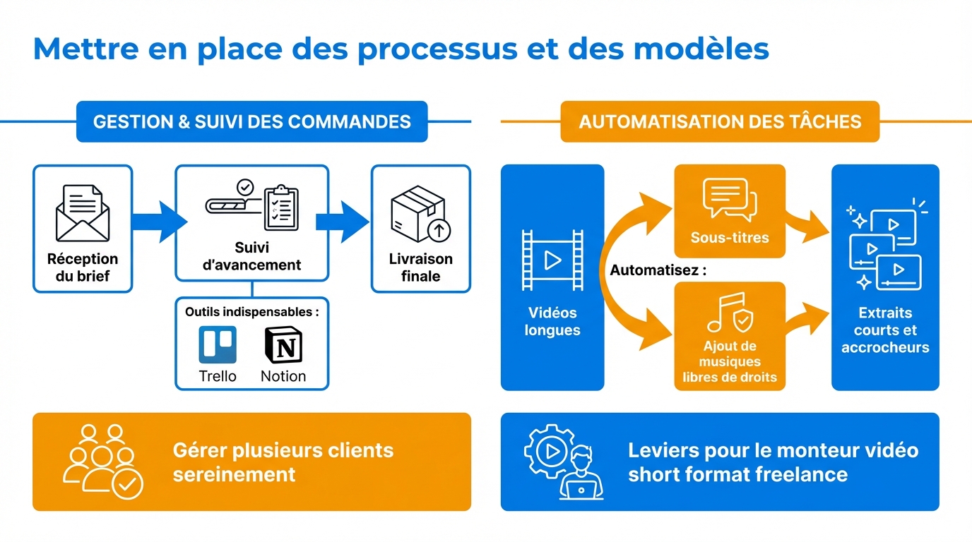 infographie mettre en place des processus et des modeles monteur video short format freelance