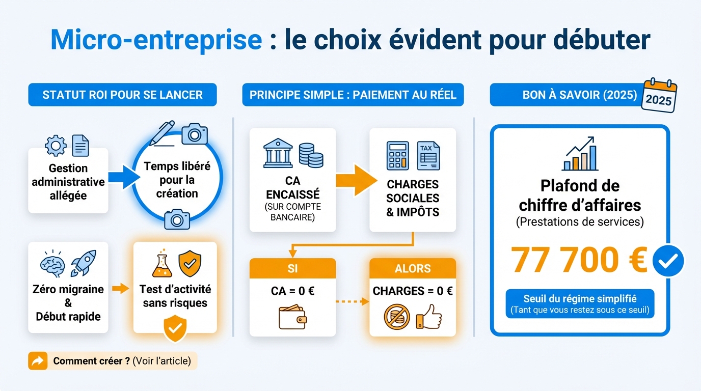 infographie micro entreprise le choix evident pour debuter createur contenu freelance