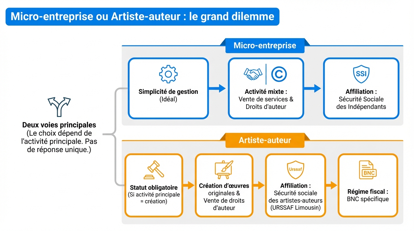 infographie micro entreprise ou artiste auteur le grand dilemme illustrateur freelance