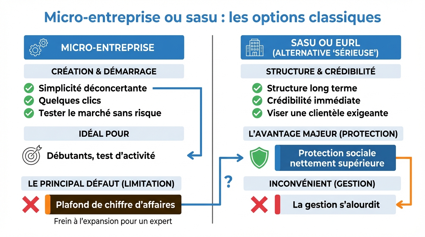 infographie micro entreprise ou sasu les options classiques admin sys freelance