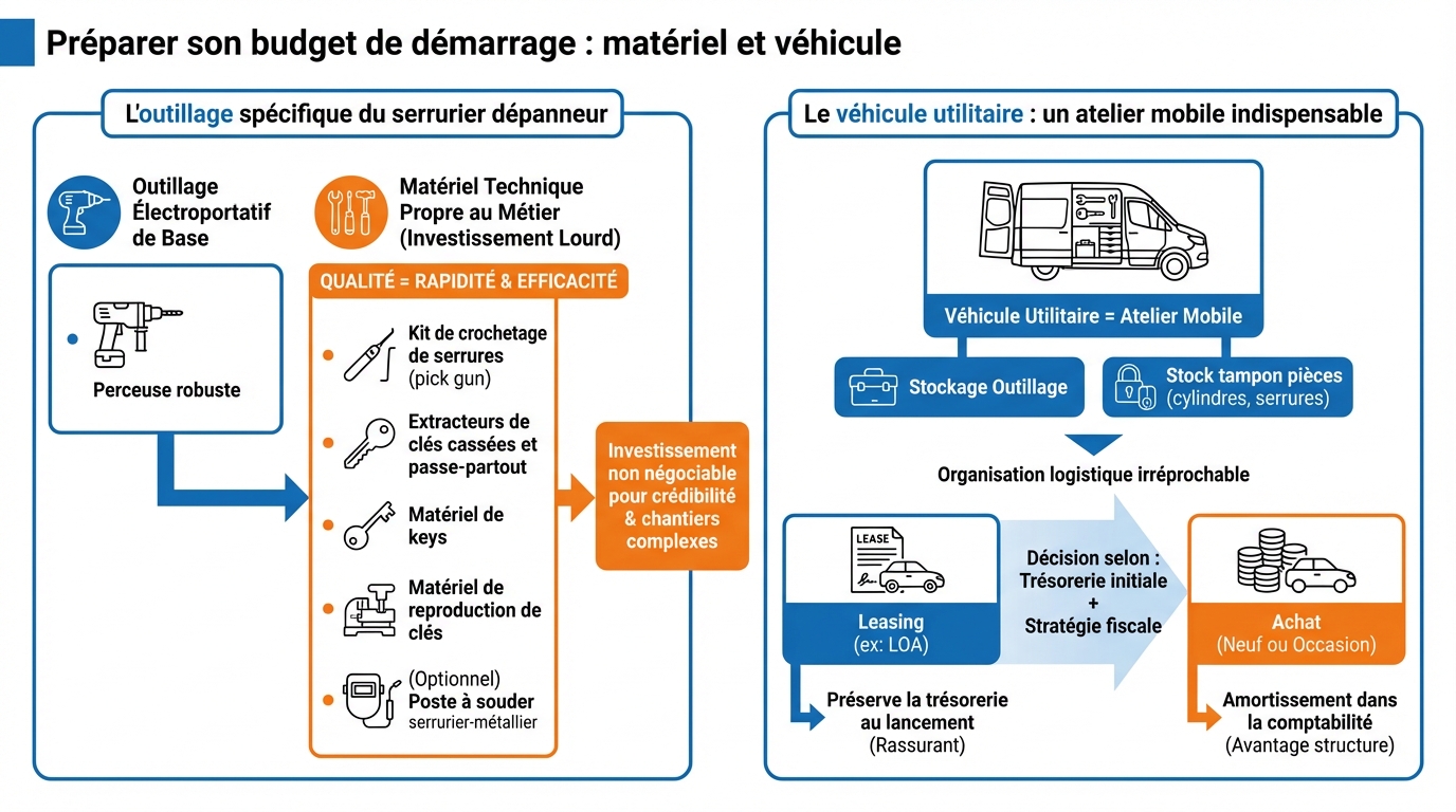 infographie preparer son budget de demarrage materiel et vehicule devenir serrurier independant