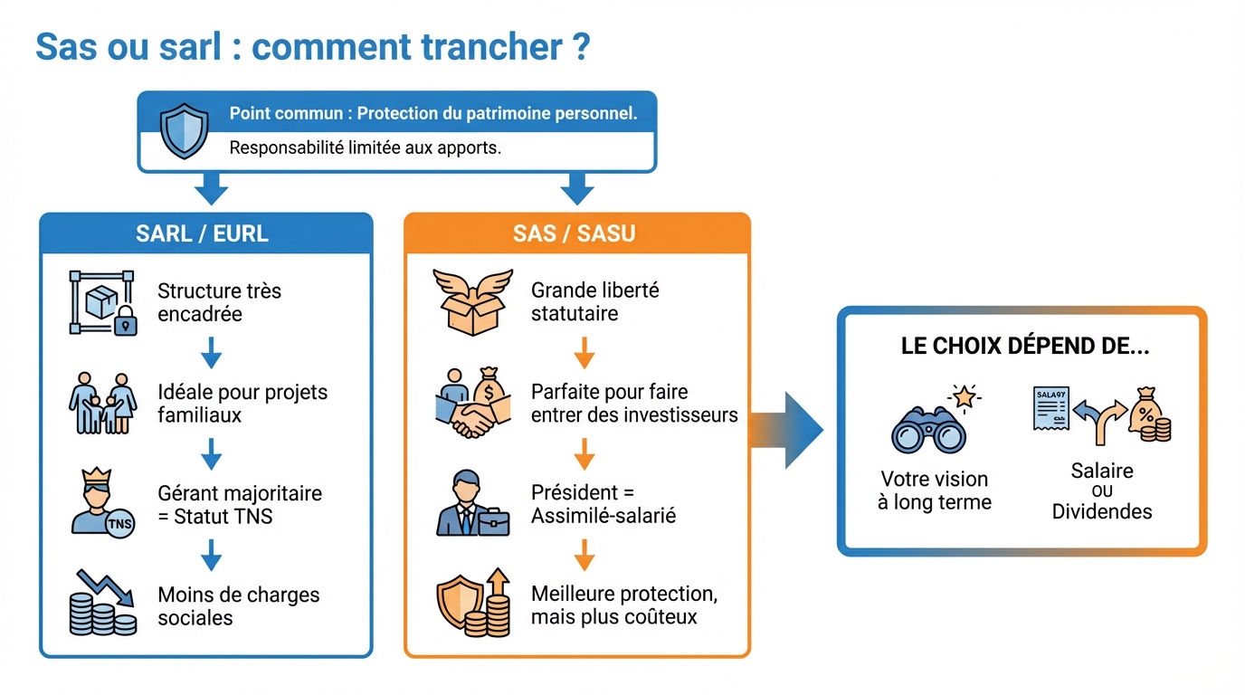 infographie sas ou sarl comment trancher creer entreprise import export