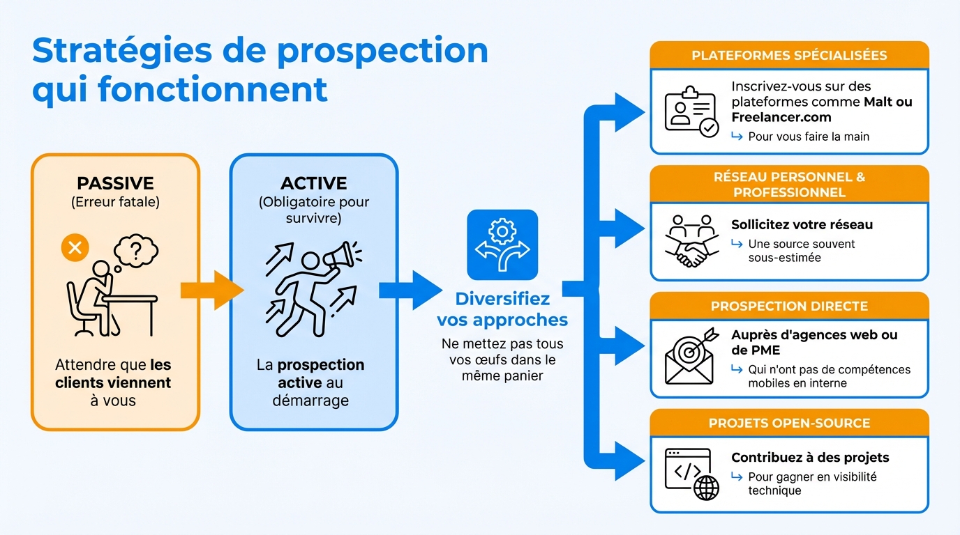 infographie strategies de prospection qui fonctionnent devenir developpeur mobile freelance