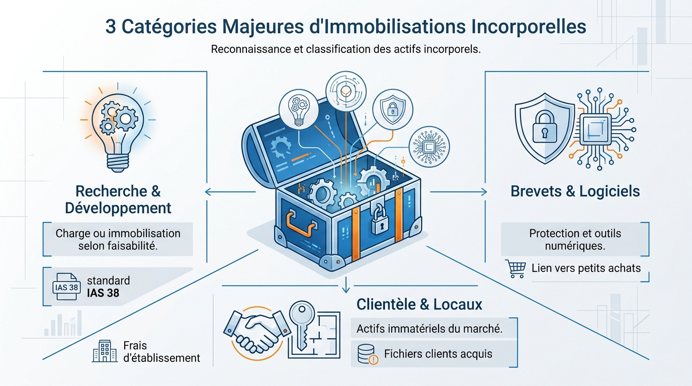Illustration des différentes catégories d'immobilisations incorporelles en comptabilité