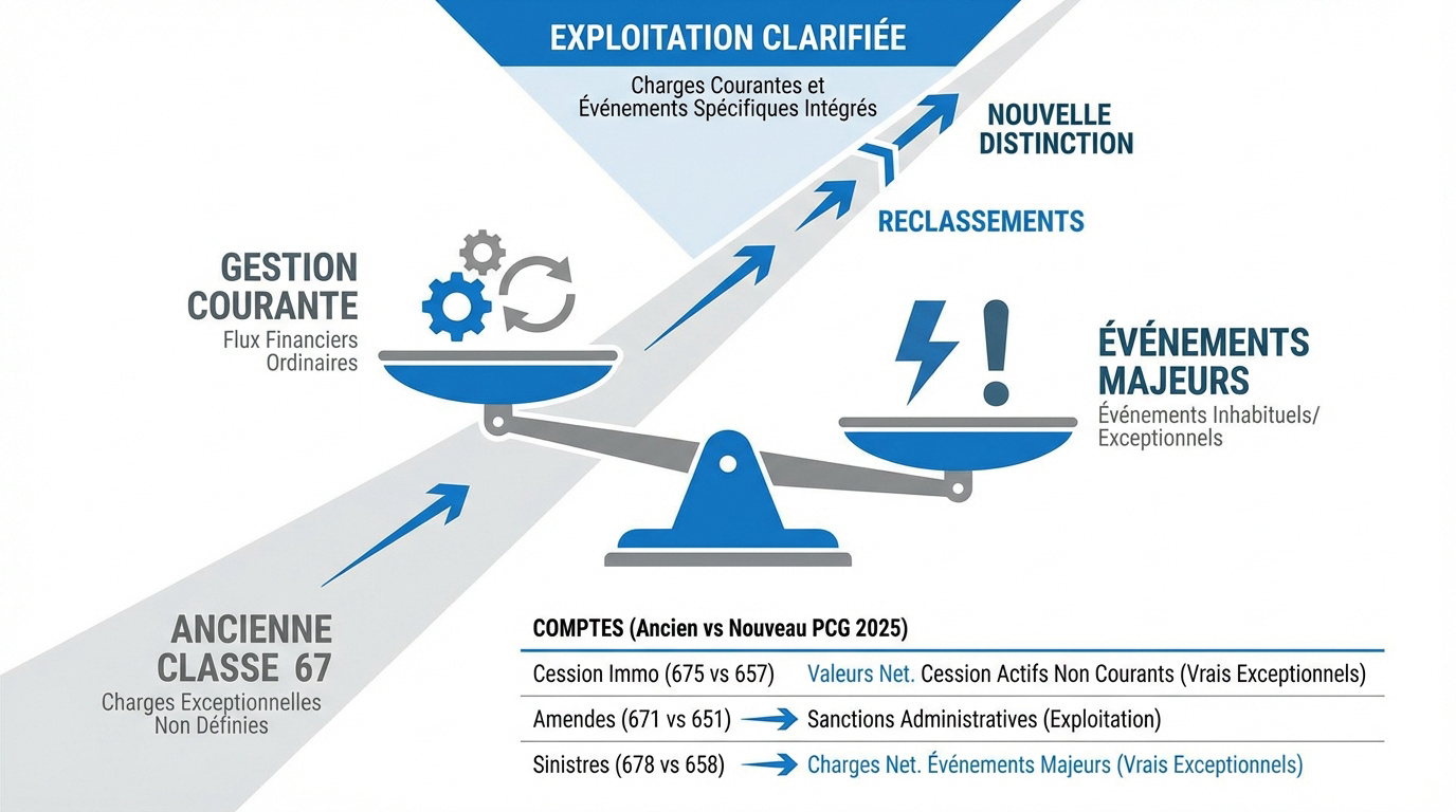 Tableau comparatif de la distinction entre charges courantes et exceptionnelles selon le PCG 2025