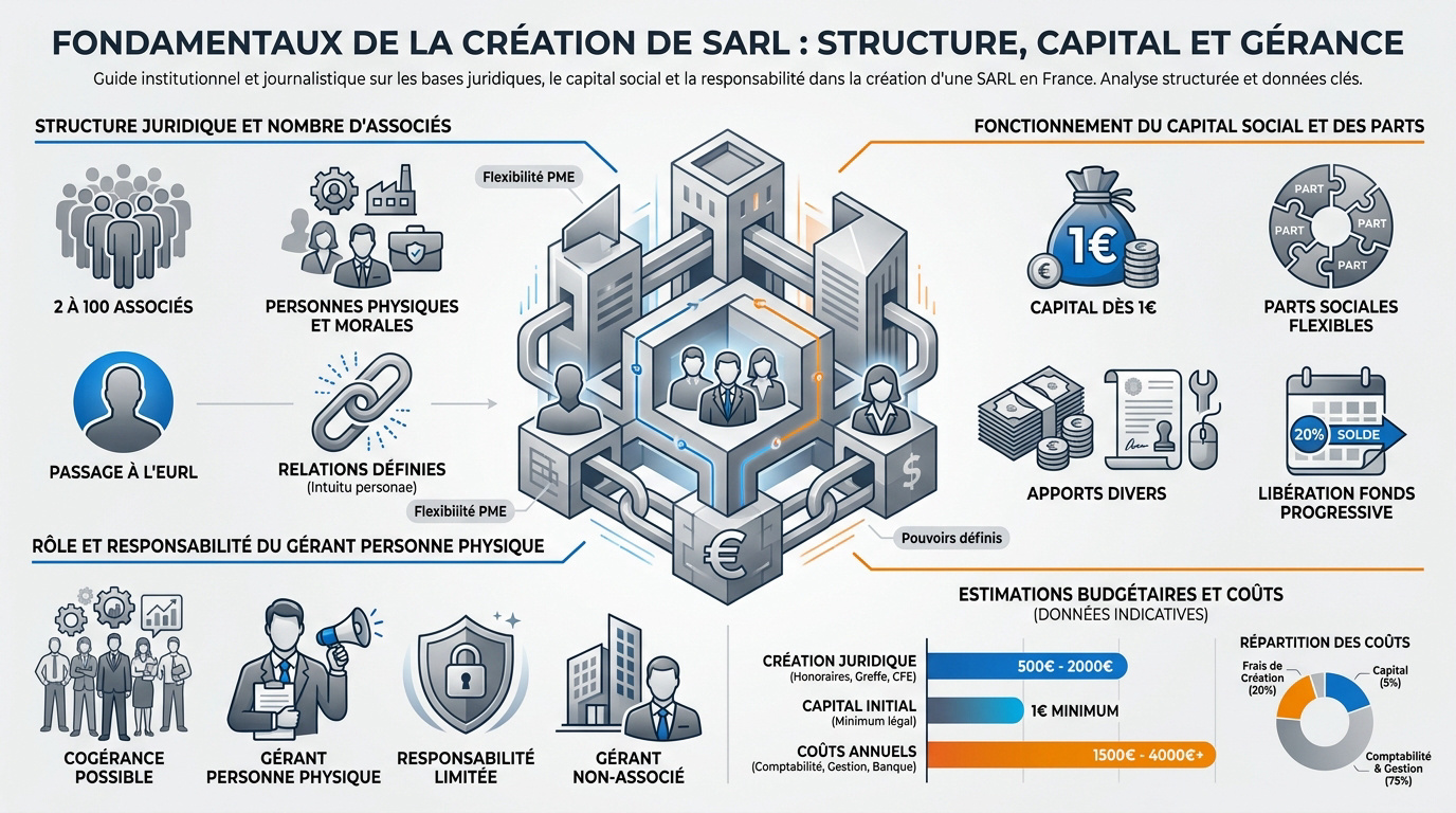 Schéma explicatif des piliers fondateurs d'une SARL en France