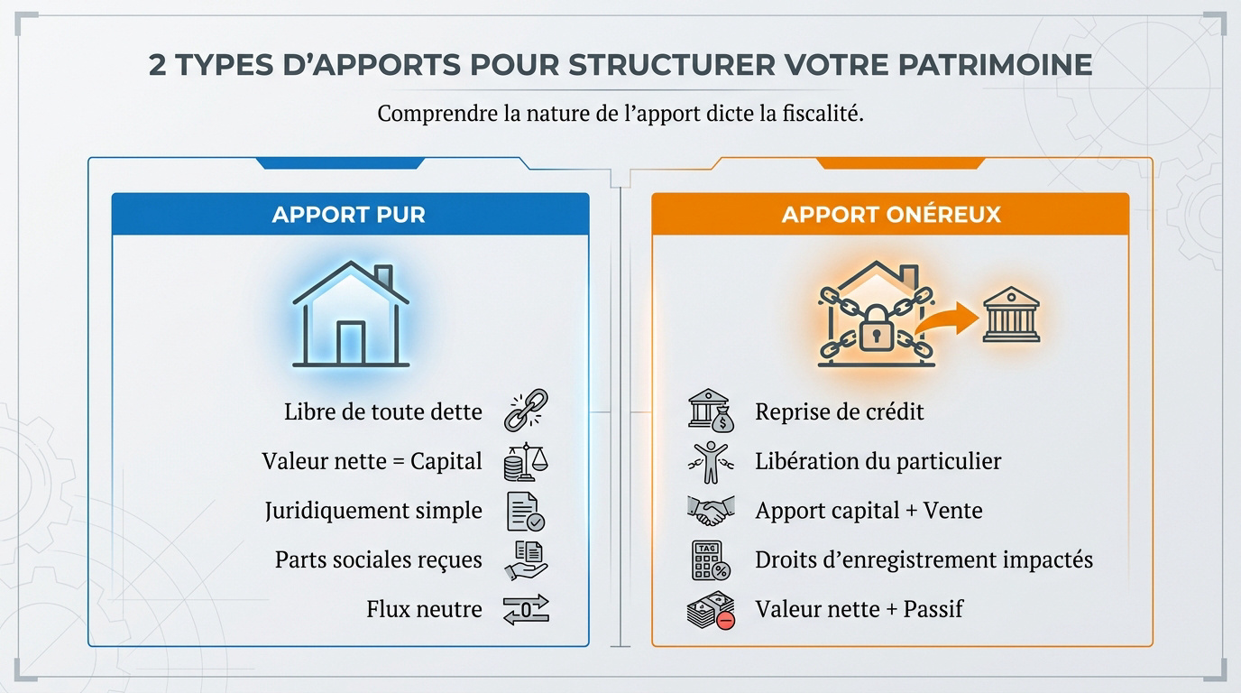 Illustration des types d'apports immobiliers en SCI