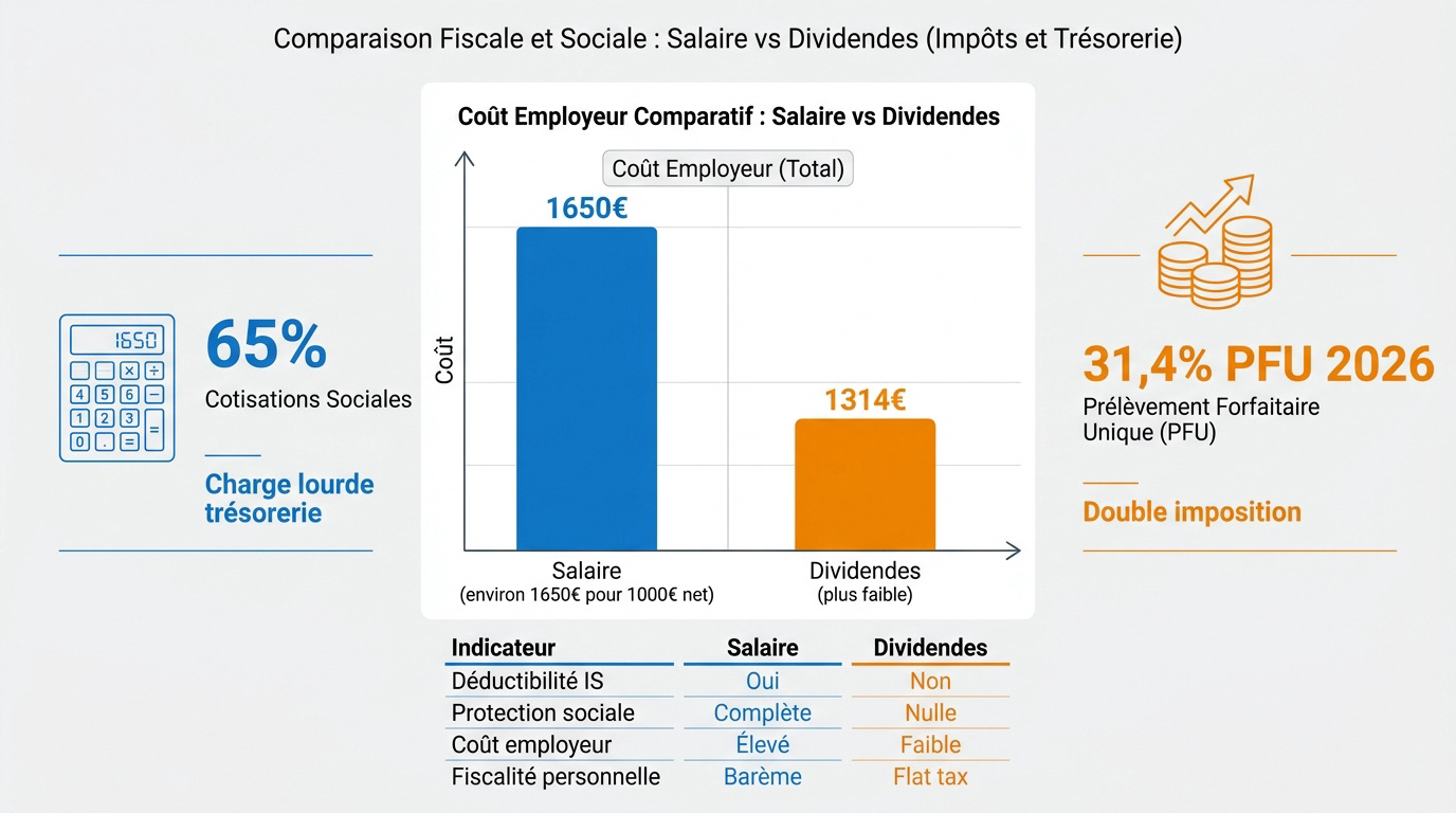 Comparaison fiscale salaire et dividendes SASU
