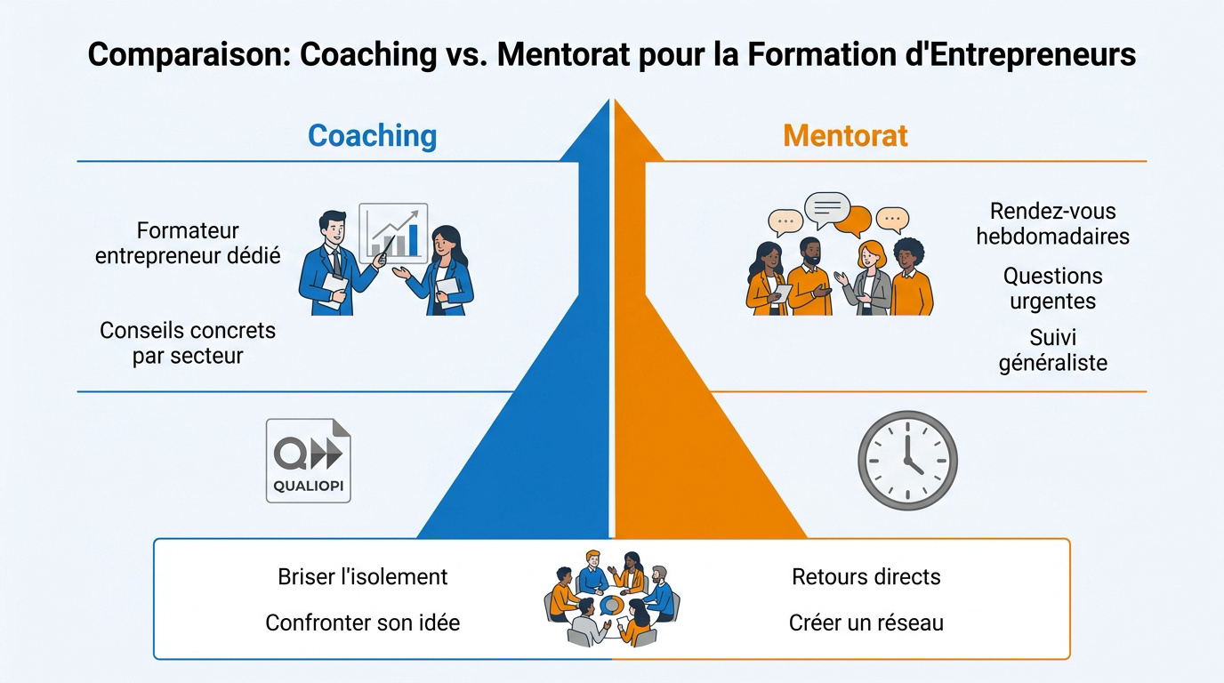 Comparaison entre le coaching personnalisé et le mentorat collectif pour créateurs d'entreprise