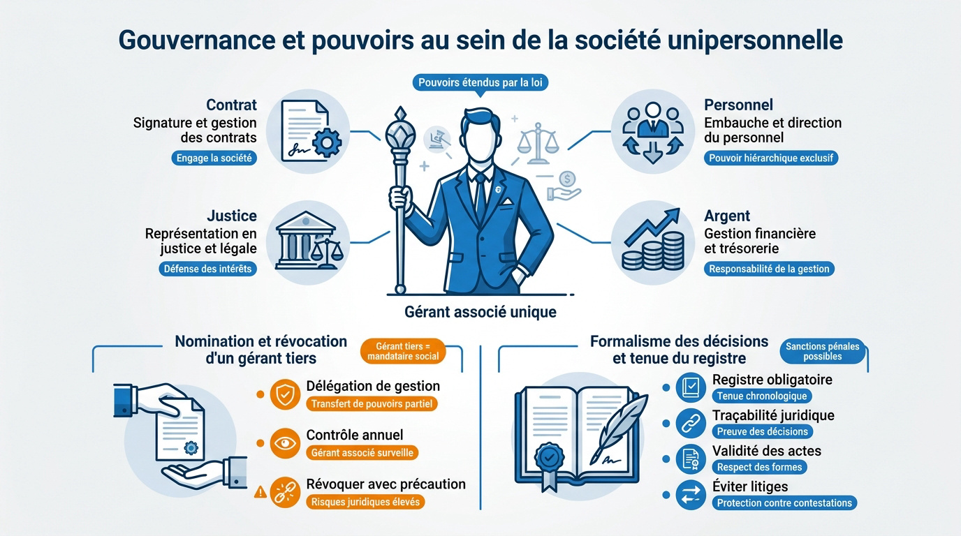 Représentation de la gouvernance et de la gestion d'une EURL par un associé unique